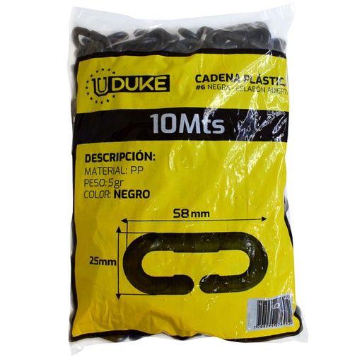 [14458] CADENA PLASTICA # 6 NEGRA ESLABON ABIERTO X 10 MTS UDUKE
