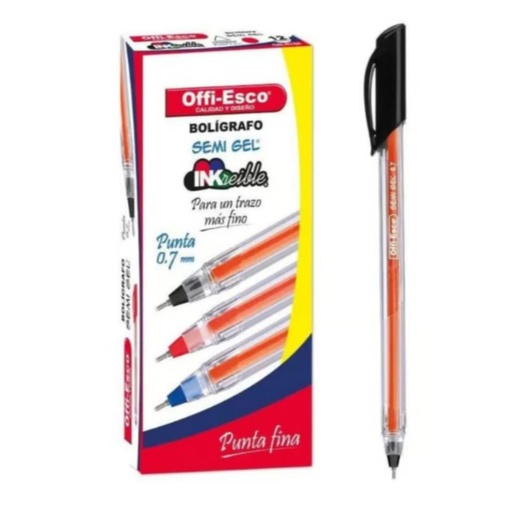 [PA076N] CAJA BOLIGRAFO OFFI-ESCO SEMI GEL 0.7 NEGRO
